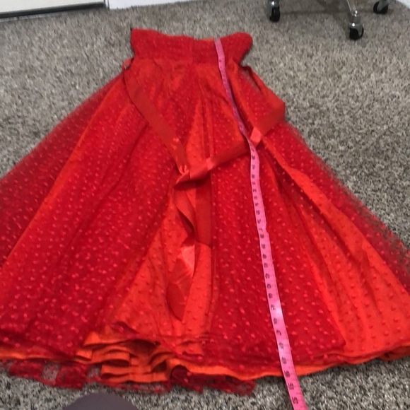 Vintage Formal Maxi Dress Size XS Red Swiss Dot Strapless Ruched Bust Gown - Picture 7 of 9